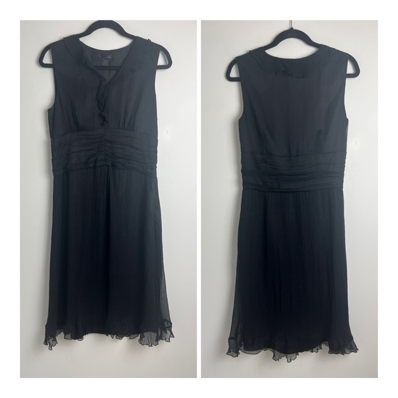 WD.NY Black 100% Silk Sleeveless Chiffon Overlay Ruffle Detail Classic Dress 10 - Picture 1 of 10